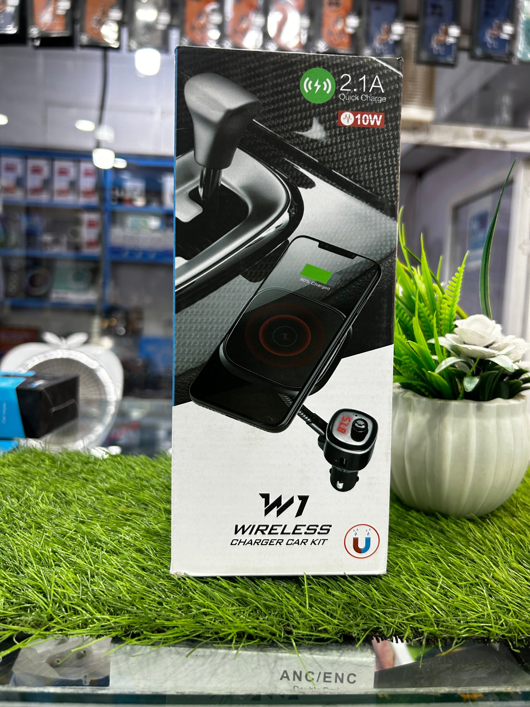 W1 Wireless Charger Car Kit – 10W Fast Charging & FM Transmitter